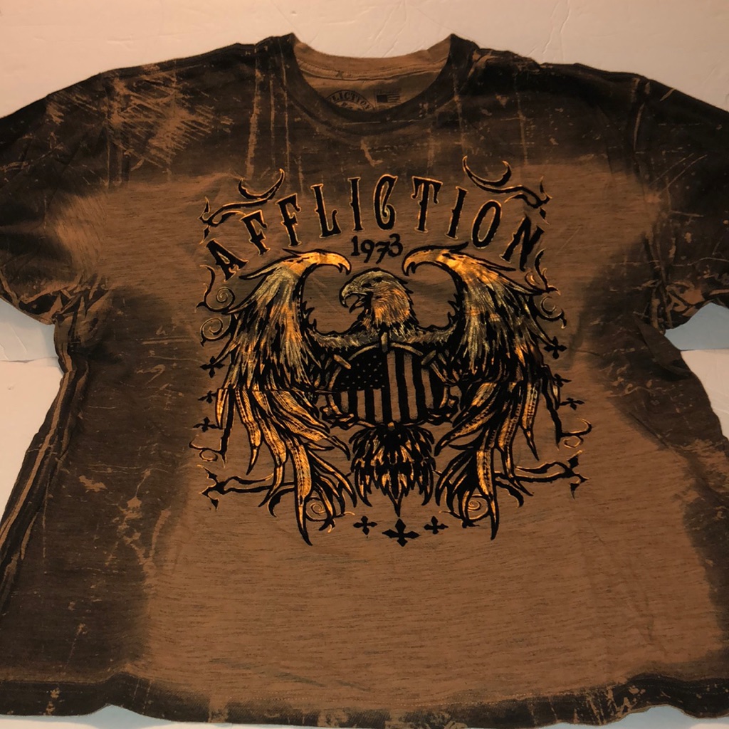 Affliction Men’s Iron Pledge Crew Neck Graphic T-Shirt In Chipmunk Reactive Nwot